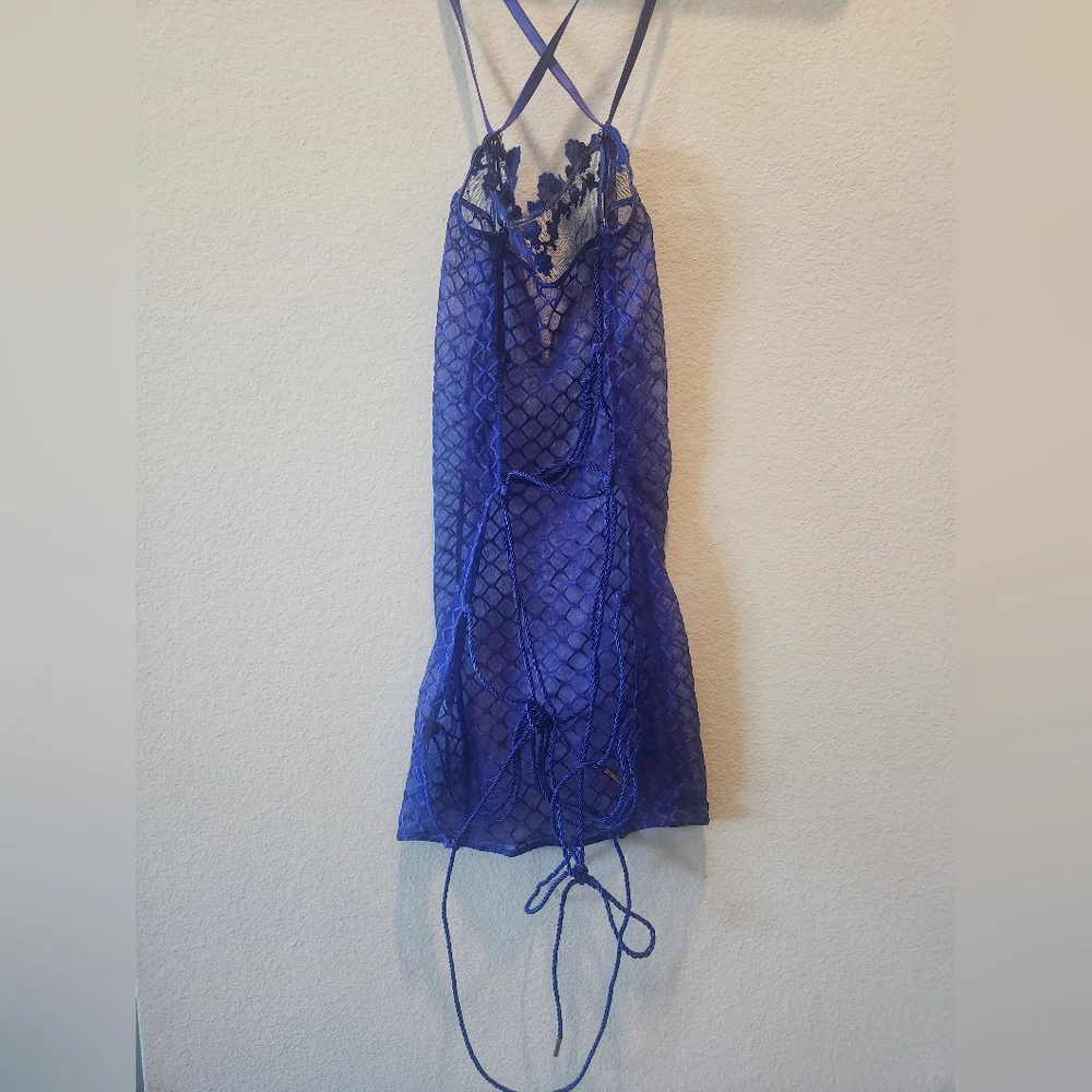 Savage x Fenty Blue Sheer Fishnet Rope Lingerie Slip - Picture 2 of 4